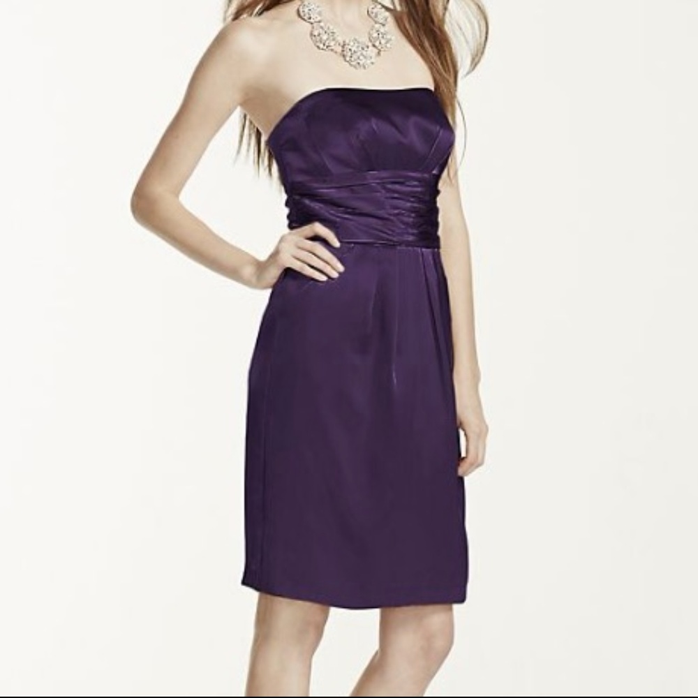 Short Charmeuse Dress with Ruched Waist and Pocket